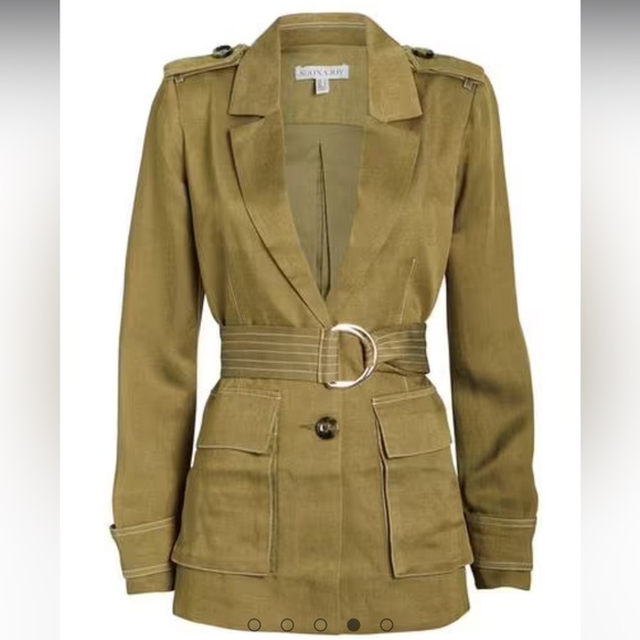Shona Joy Olive Green Welling ton Linen Viscose Belted Blazer Jacket 4 *Like New - Picture 4 of 16